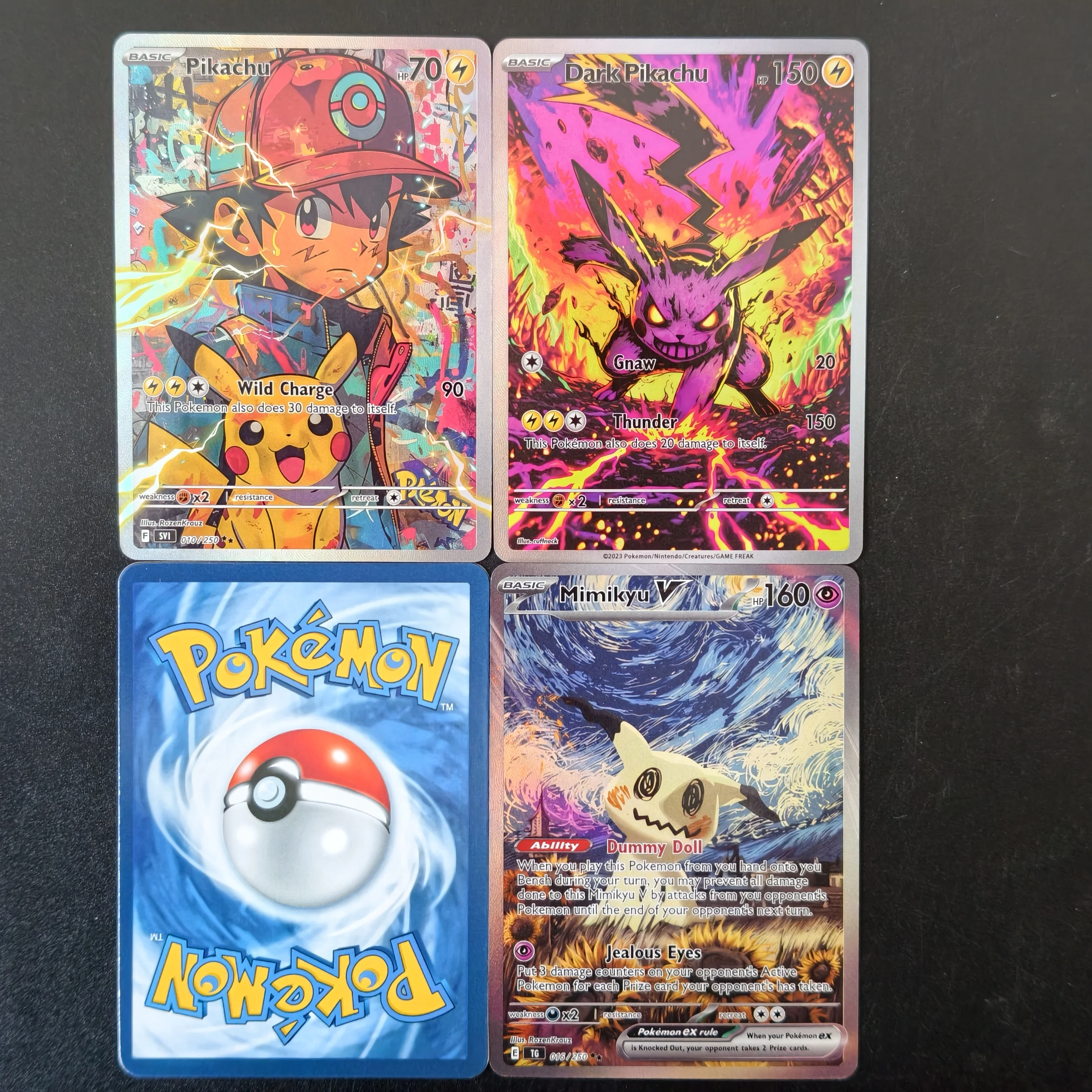 Proxy/PTCG Pokemon Card Graffiti Style Dark Pikachu Mimikyu V Charizard Blastoise Full Art Textured Holo Rare Collectors Cards
