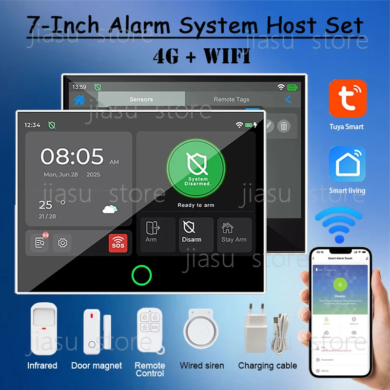 7 Inch Wired Smart Security Alarm System Wireless WiFi with GSM Network for Home Use