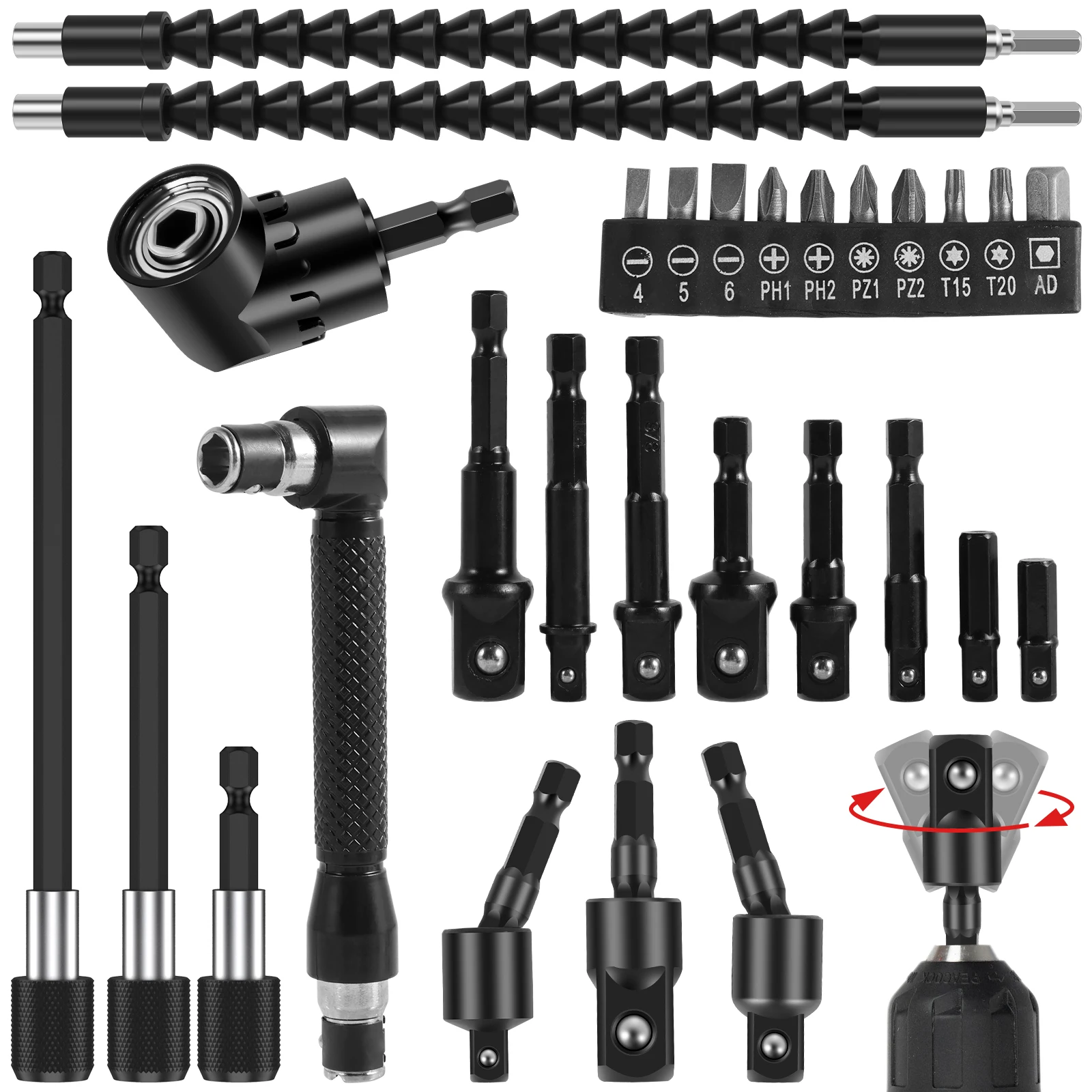 atualizar extensao de broca flexivel hex haste broca porca driver bit dobravel chave de fenda extensao 360 adaptador de soquete giratorio 01