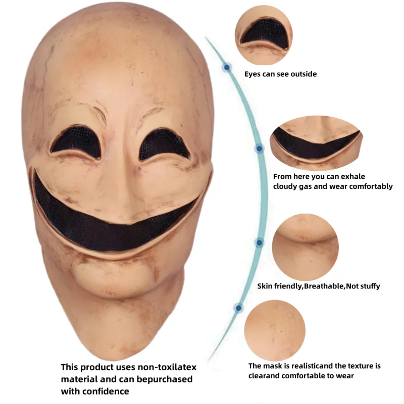 Horror Smile No Face Man Latex Mascara Head Cover travestimento Cosplay spaventoso Alien casco Halloween Costume maschera senza volto per gli uomini