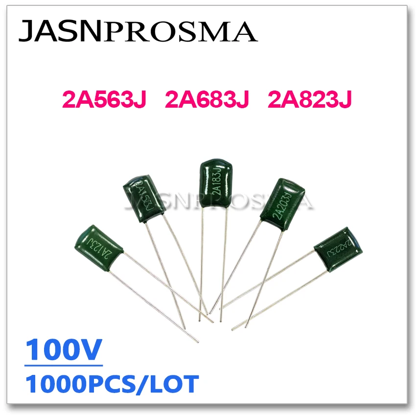 

JASNPROSMA 1000PCS 100V 2A563J 2A683J 2A823J 56NF 68NF 82NF 563J 683J 823J 2A 5% Polyester poly Film capacitor