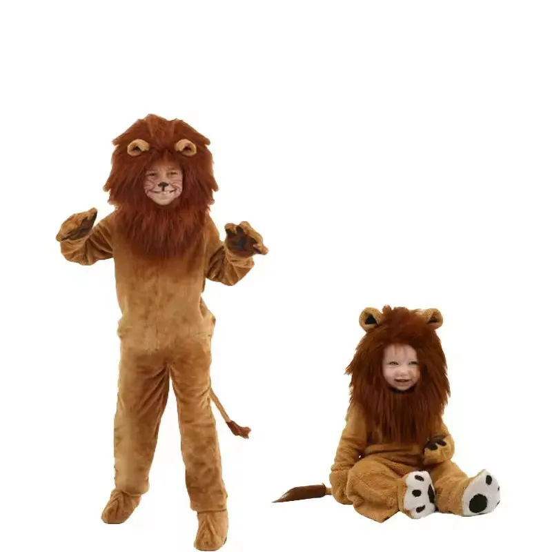 Brauner Löwe Kostüm Löwe Onesie Tierkostüm für Männer Halloween Cosplay Outfits Dress Up Set