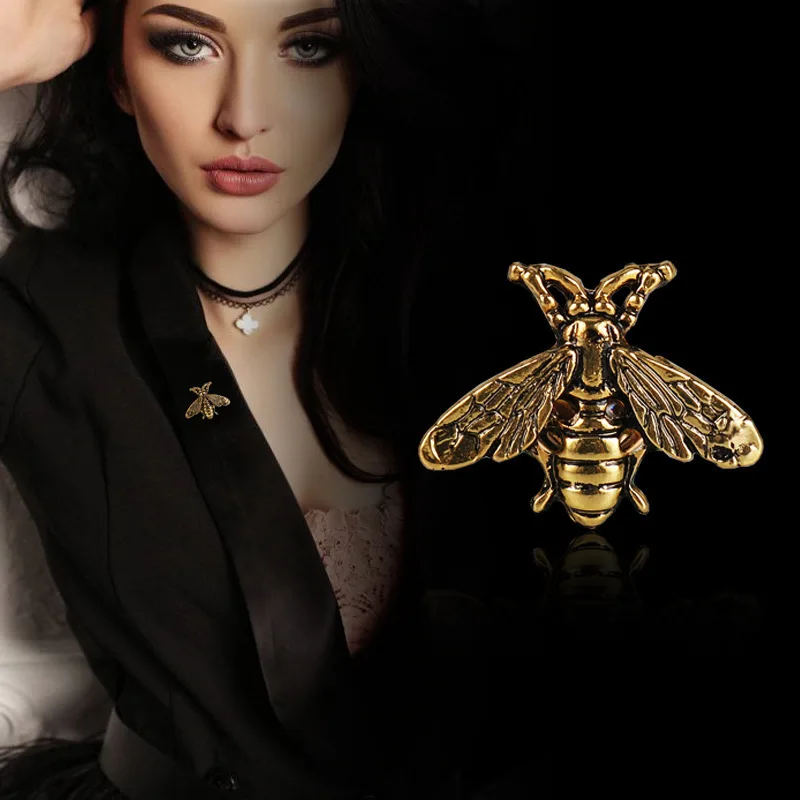 Cute Bee Vintage Brooch Pins Animal Alloy Metal Chain Brooch Man Suit Shirt Collar Tassel Lapel Pin Women Jewelry Gift
