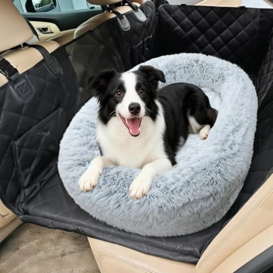 

Orthopedic Car Dog Bed for Large Dogs: Waterproof Faux Fur, Gray, Joint Support Calming Travel Design with Non-Slip Base for SU