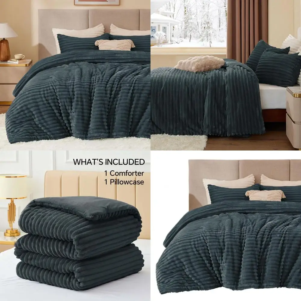 

Ультрамягкий и уютный темно-серый пушистый комплект двойного одеяла, плюшевое постельное белье для зимы с наволочкой