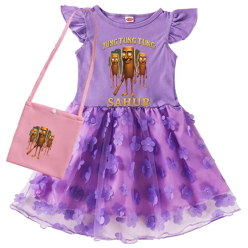 Tingtungsahur ملابس الأطفال الكرتون طفل الفتيات فستان الأميرة الصيف الأطفال فستان حفلة عيد ميلاد عيد الميلاد عيد الهالوين زي #6