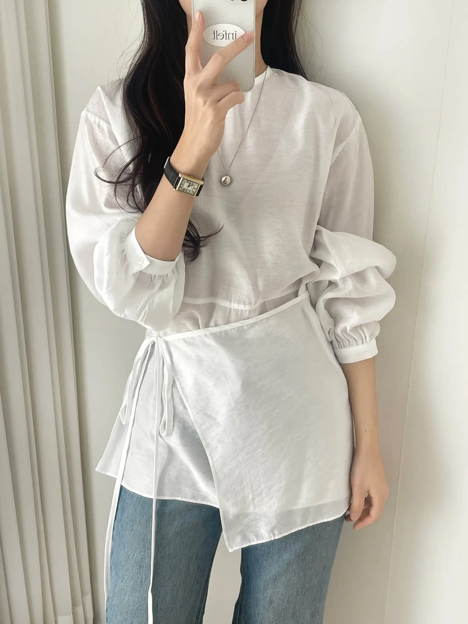 Slimming Long Sleeve Shirt with Side Tie Design Early Autumn New Style plus Size Women's Casual Wear for Office And Street