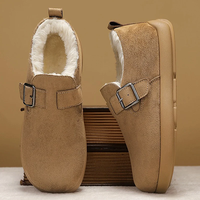 

Fashion Men's Suede Leather Shoes Comfortable Warm Plush Winter Casual Shoes Men Outdoor Non-Slip Cotton Shoes