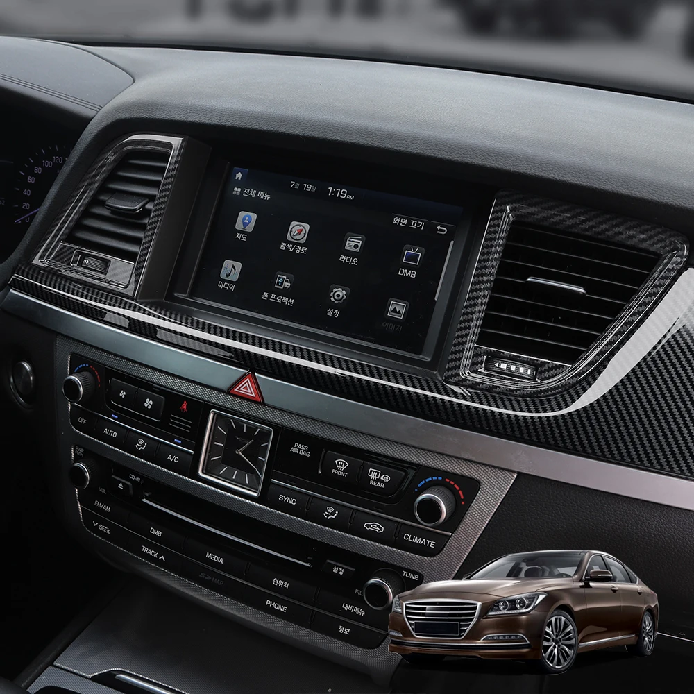 For Genesis G80 DH 2015-2020 Carbon Fiber ABS Central Console Gear Shift Window Button Air Vent Cover Accessories LHD