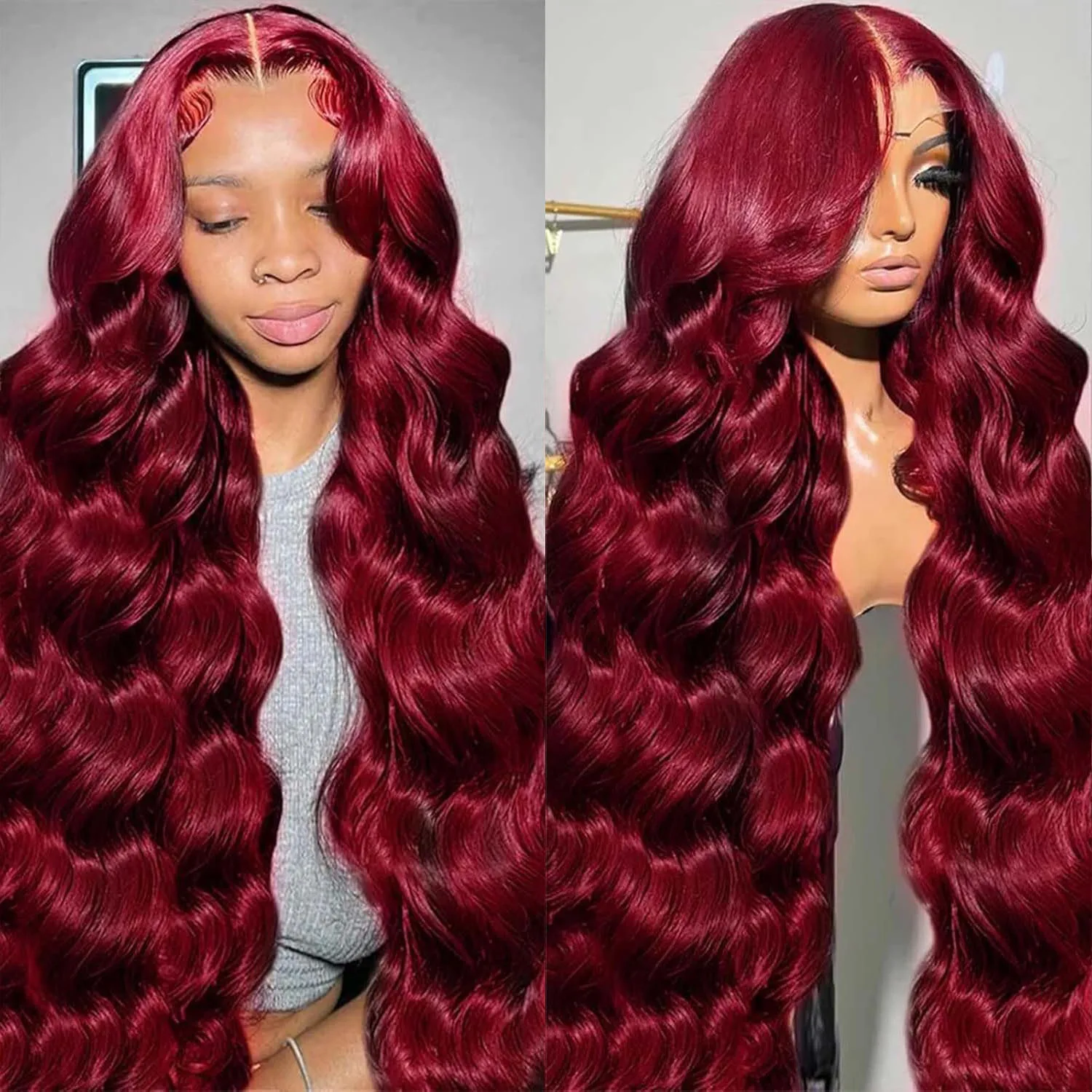 99J بورجوندي الدانتيل الجبهة الباروكات الشعر البشري 200% الكثافة 13x6 13x4 الجسم موجة HD الدانتيل الشفاف الجبهة الباروكات قبل قطعها للنساء #1