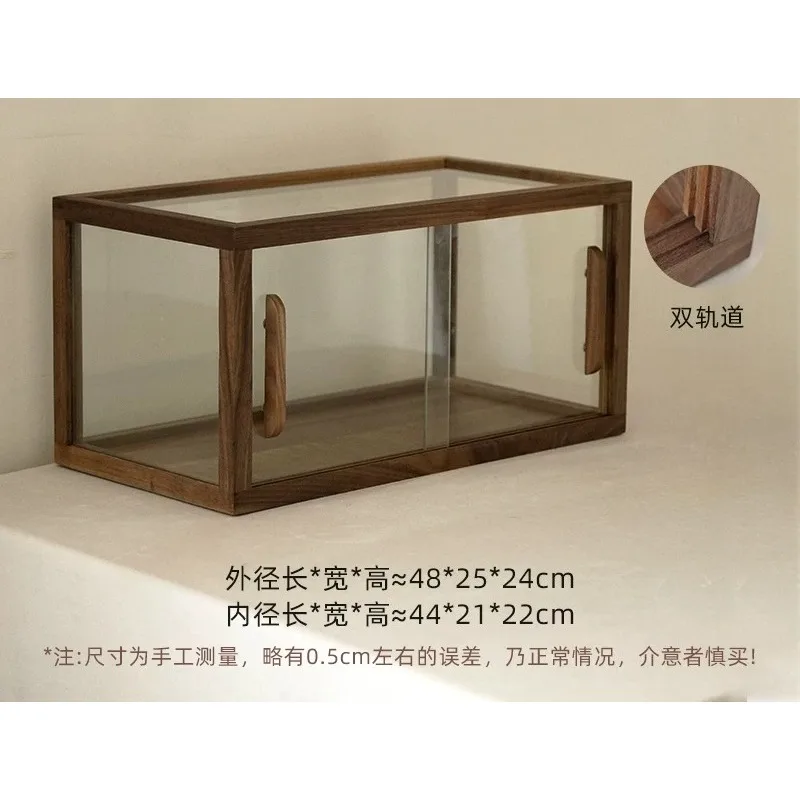 Solid Wood Glass Display Cabinet Dustproof Door Desktop Showcase Shelf for Collectible Figure Model Decor Storage