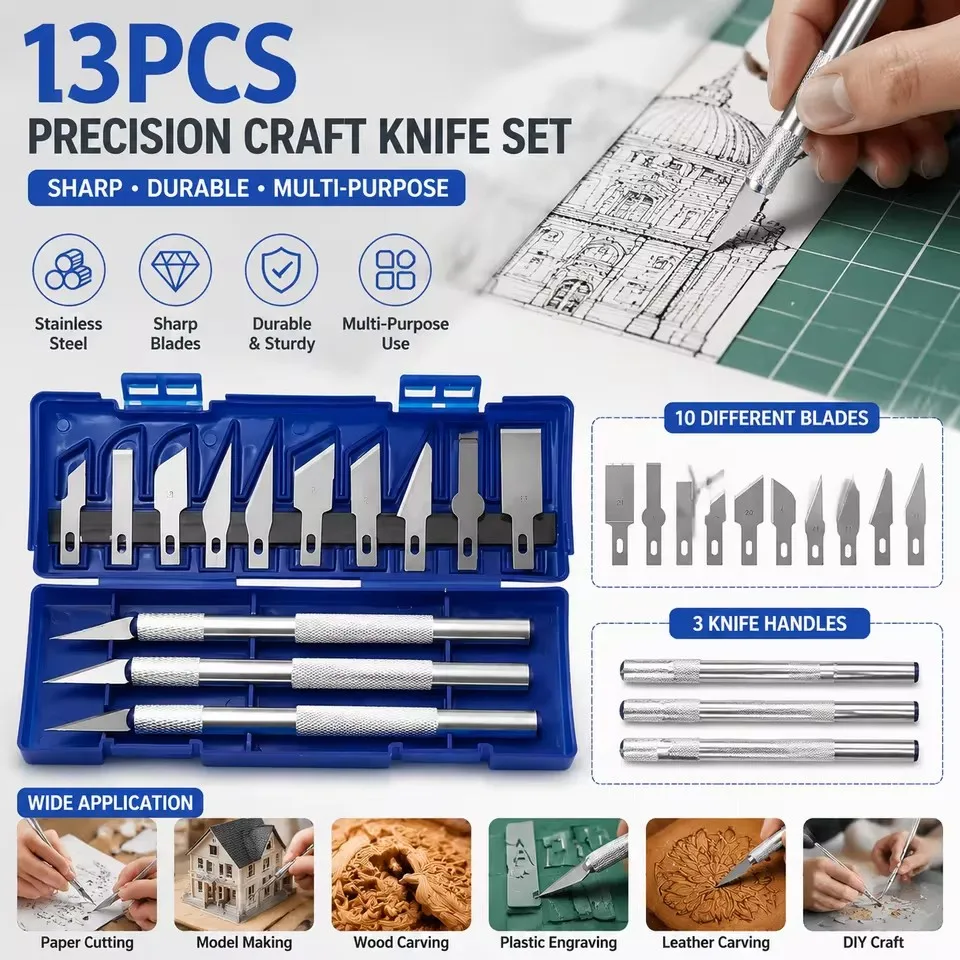 13Pcs Metal Carving Knife Pen Style Art Seal Cutting Manual Combination Paper Cuttings Non-Slip Gadget DIY Precision Repair Tool