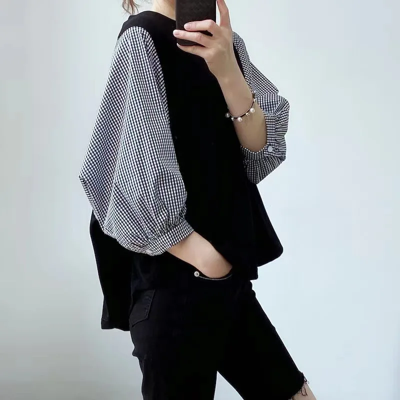 2025 Summer Women 5 Colors Round Neck Casual Loose Shirt Fit 3/4 Sleeves Top Office Ladies Korean Style Casual Shirt