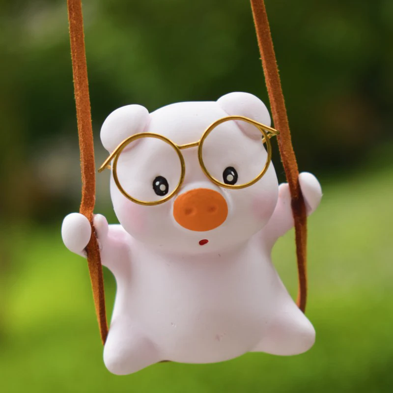 1 PC Cute Pink Swing Pig Car Accessories Auto Rearview Mirror Pendants Anime Car Interior Decoration Birthday Gift for Friends
