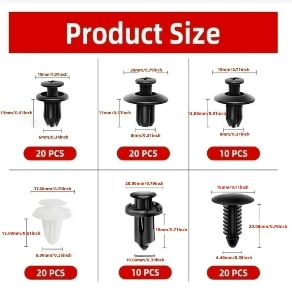 Car Fastener Clip Kit - Body Push Pin Rivets for Fender, Bumper, Door Trim Panel Fixing and Auto Repair