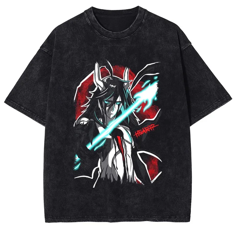CyAnime BLEACH Grimmjow Jaegerjaques 쿨 티셔츠 남성 빈티지 워시드 티셔츠 만화 코튼 하라주쿠 남성 캐주얼 탑 티셔츠