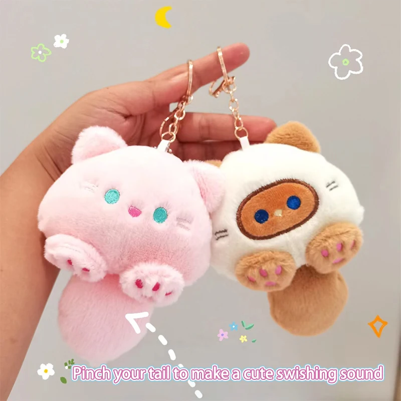 LLavero de gato chirriante hecho a mano, muñeco de peluche, bolso escolar, llavero colgante, accesorio de moda para regalo de mujer