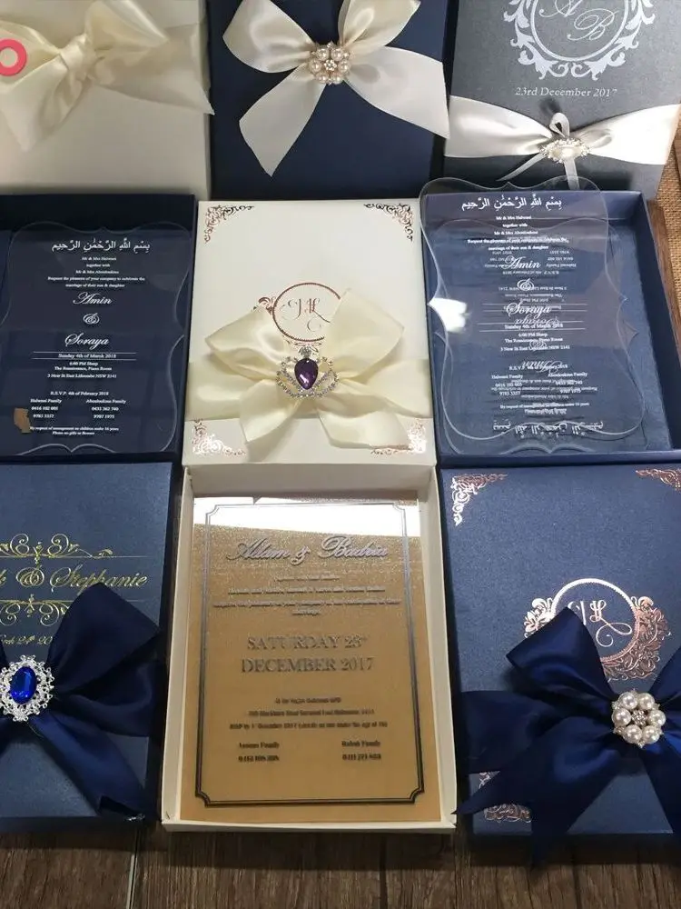10 SZTUK Eleganckie Pudełko na Kartki Zaproszeniowe na Prezent, Tylko z Własnym Logo, Uchwyt na Zaproszenia, Dekoracja Ślubna, Pudełko na Upominki, Próbka — zdjęcie 2