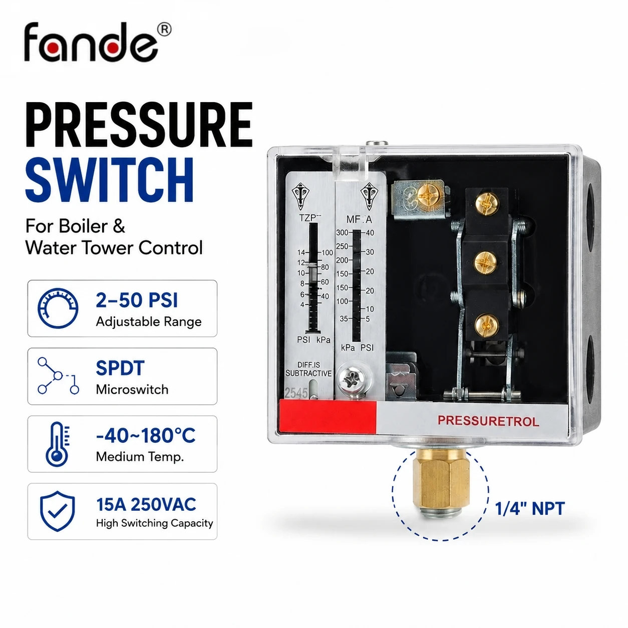 Pressure Control Switch LF56 2-50PSI SPDT 1/4 NPT Boiler Steam Water Tower Pressure Controller Solenoid Valve