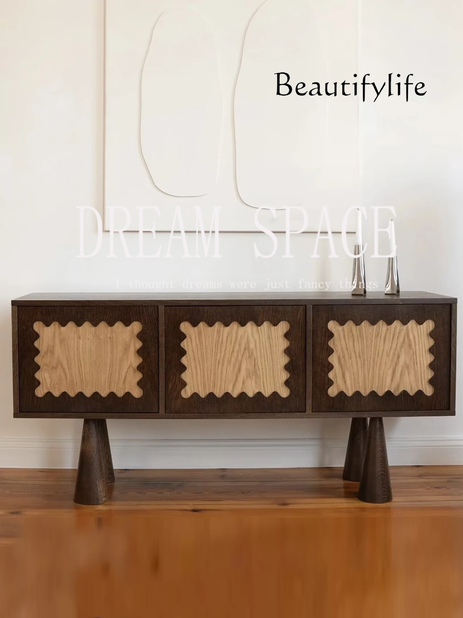 

French solid wood retro dining side cabinet, household wall storage, cream style small apartment, entrance cabinet designer