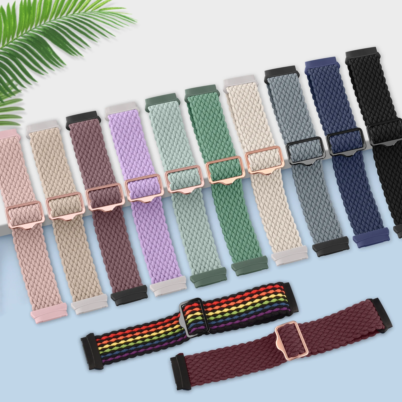 Nylon Woven Braided Watch Band for Fitbit Versa 3/Versa 4 Strap Bracelet Adjustable Wristband for Fitbit Sense/Sense 2 Watchband