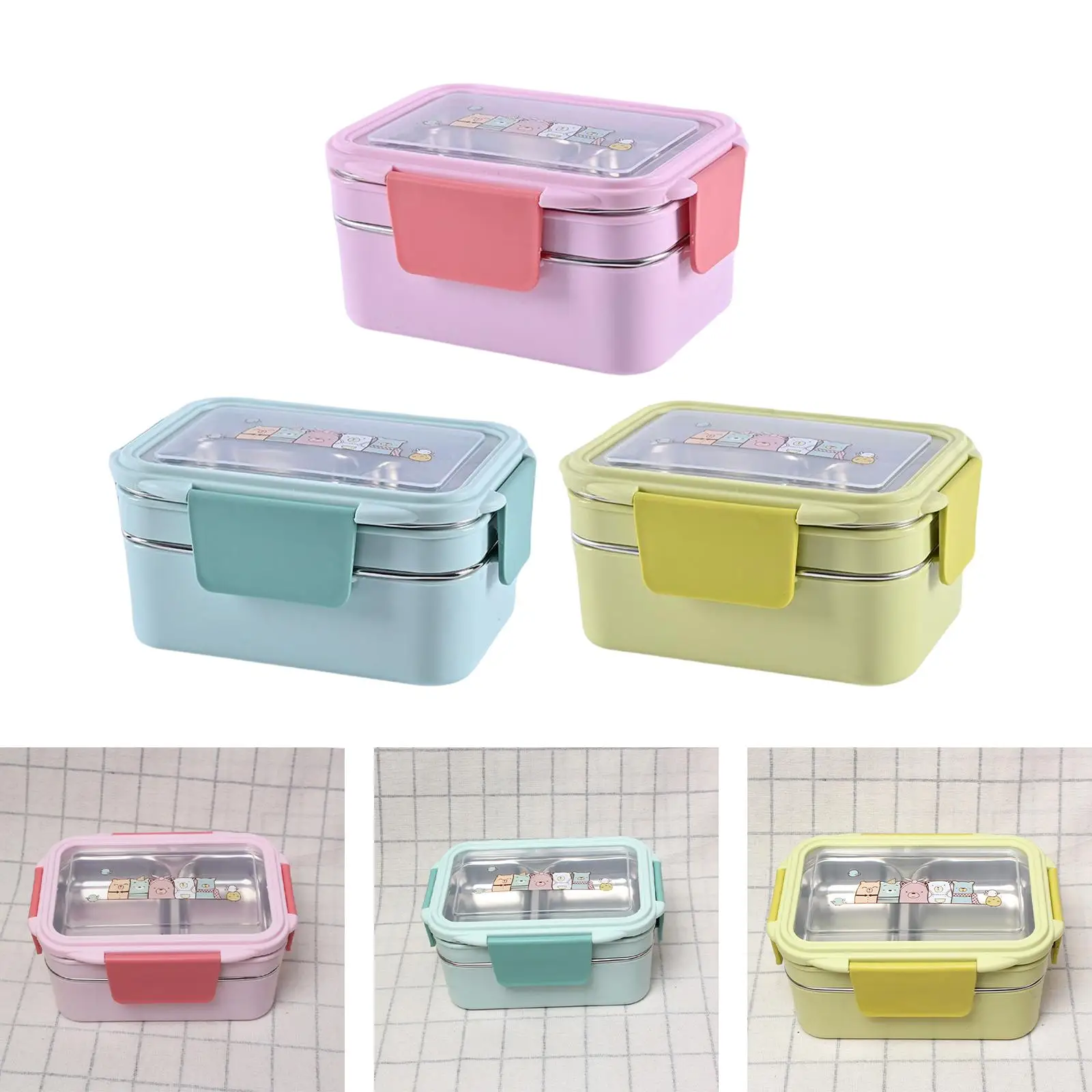 Stainless Steel Bento Box 2 Compartments Insulated Thermal for Hiking Office