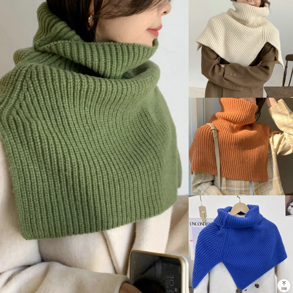 

Korean Scarf For Women In Winter New Fashion Outerwear Pullover High Neck Scarf Knitted Top Shawl
