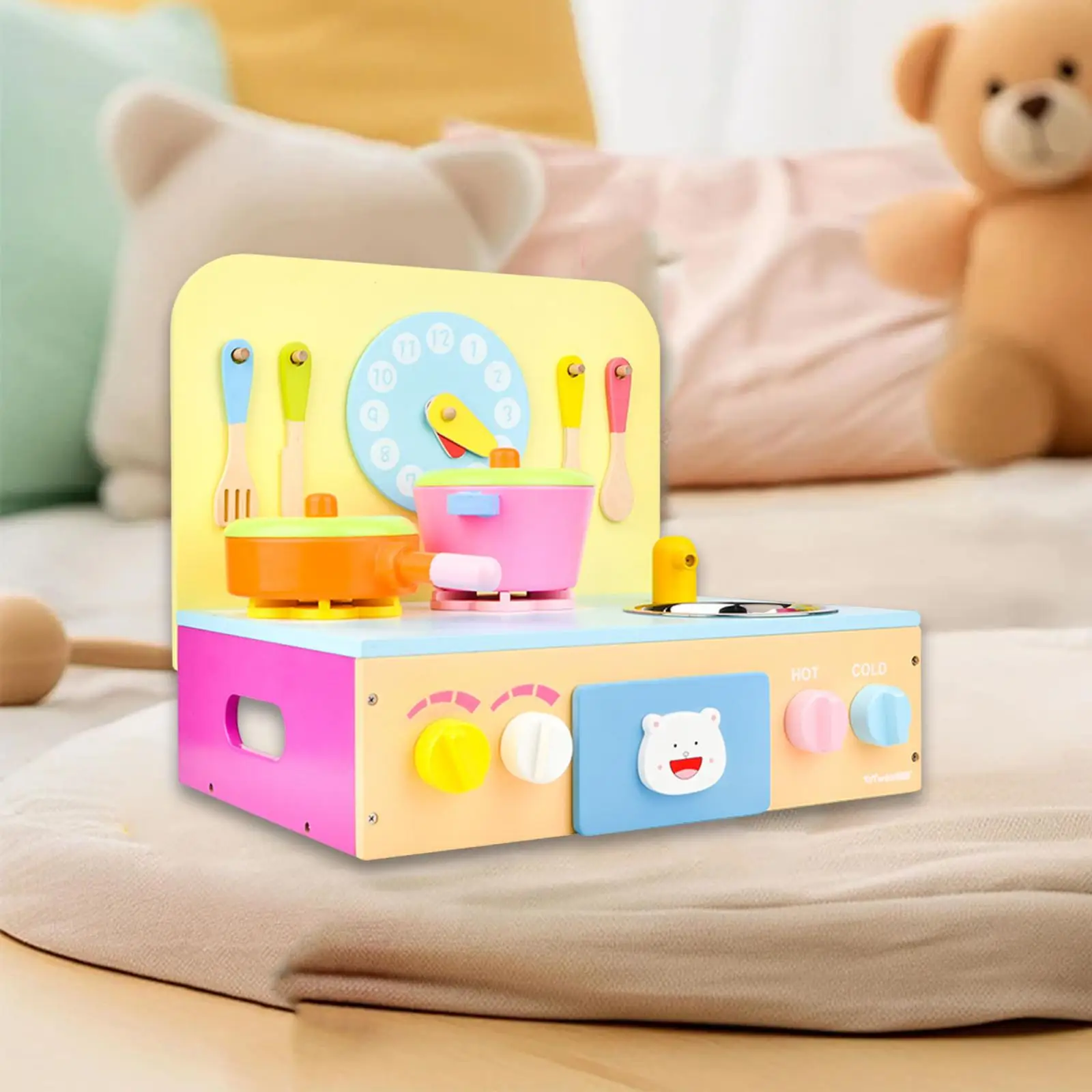

Kitchen Playset Toy Wooden Play Kitchen Set for Restaurant Dollhouse Indoor