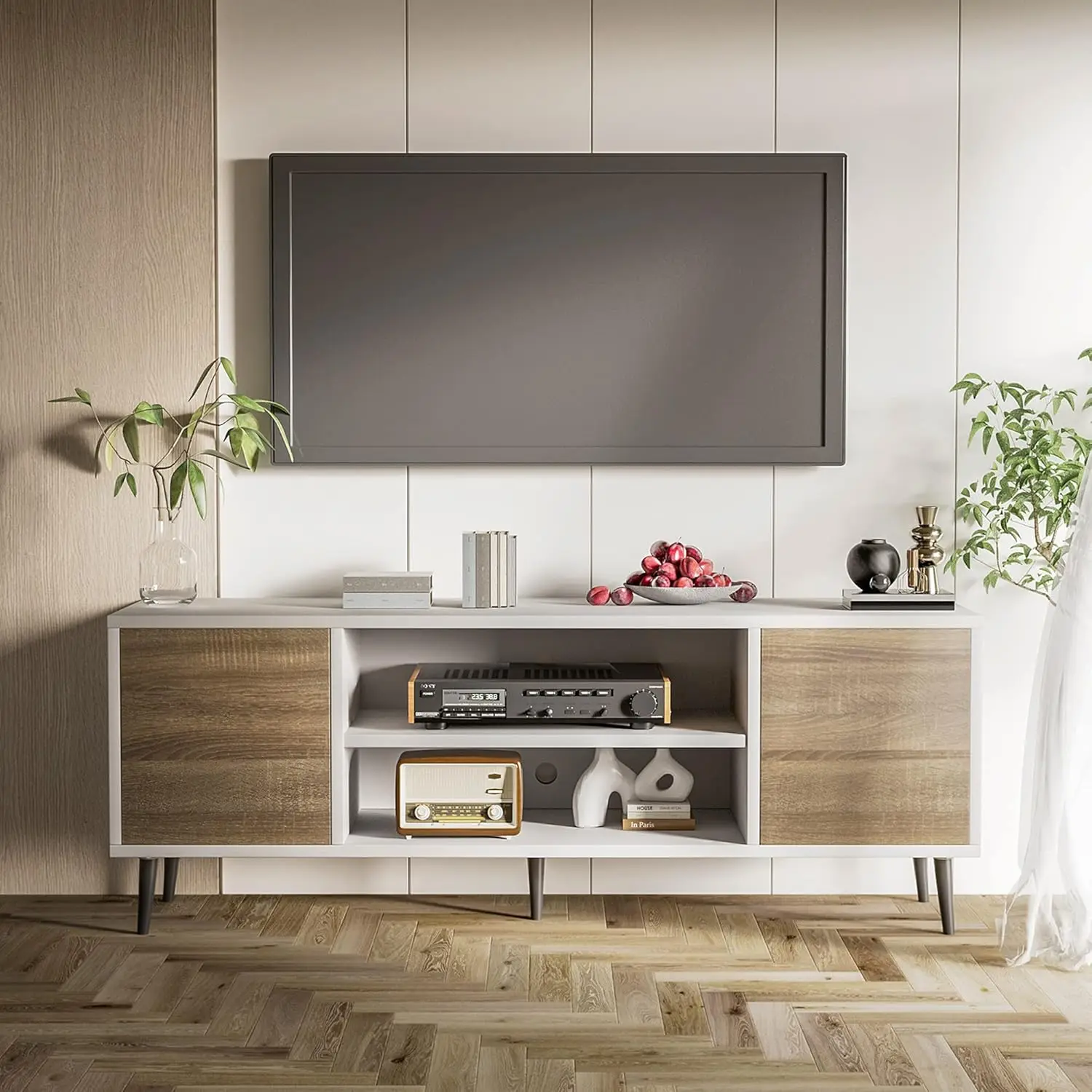 

Stand for 65 Inch TV, Modern Entertainment Center with Storage Cabinet and Open Shelves,TV Console Table Media Cabinet