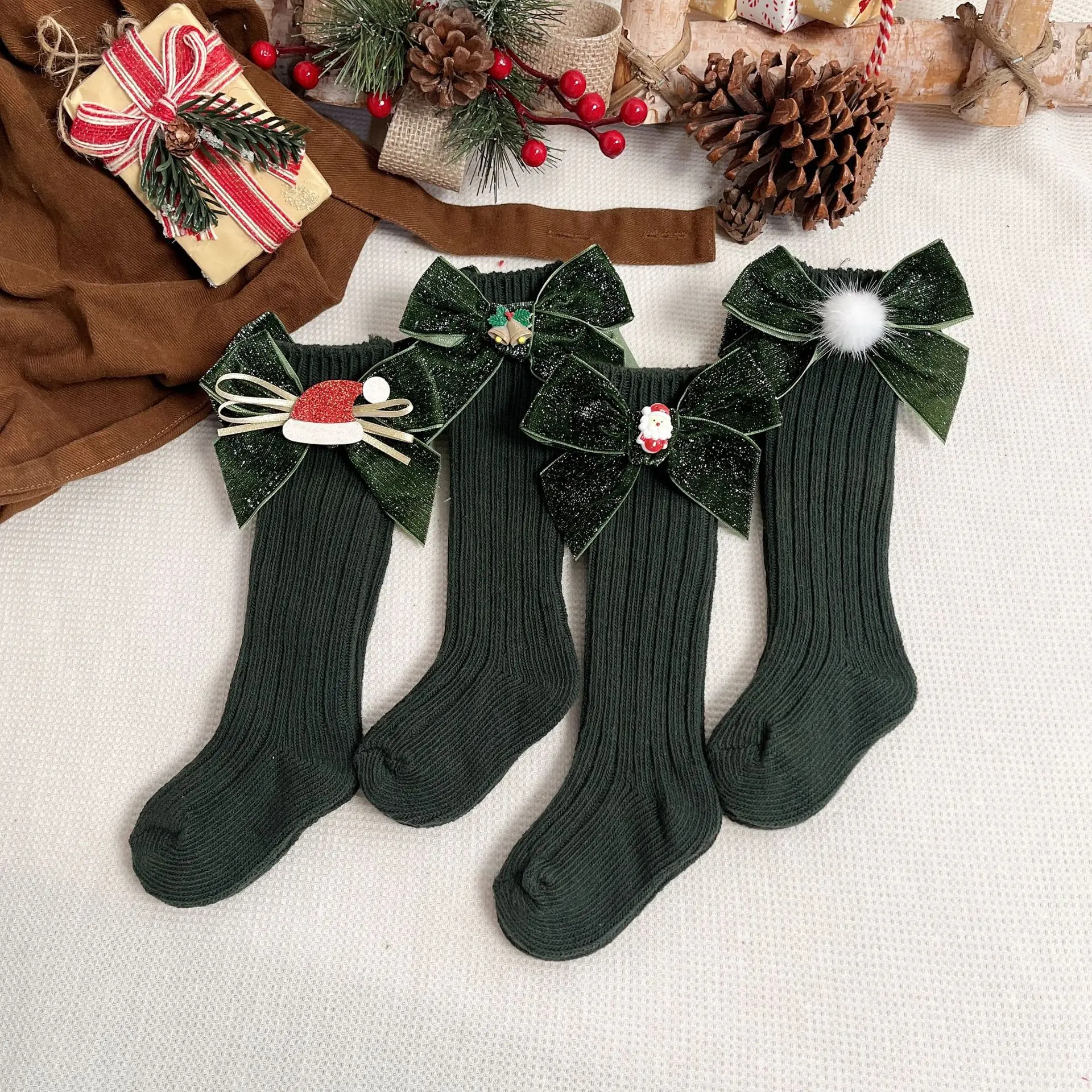 Christmas Socks Chidren Little Girls Cute Warm Winter Socks New Year Gift Red Green Socks