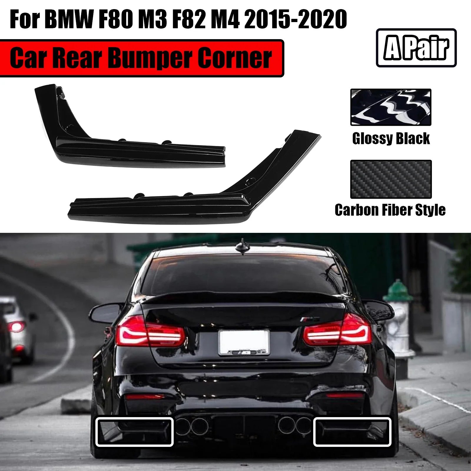 2PCS Car Rear Bumper Side Diffuser Extension For BMW F80 M3 F82 M4 2015-2020 Spoiler Lip Corner Splitter Protector Guard