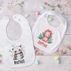 Baberos personalizados para bebé, Animal personalizado con nombre, babero de algodón para niño y niña, toalla para Saliva recién nacido, babero con estampado de dinosaurio y Panda, regalos de ducha infantil