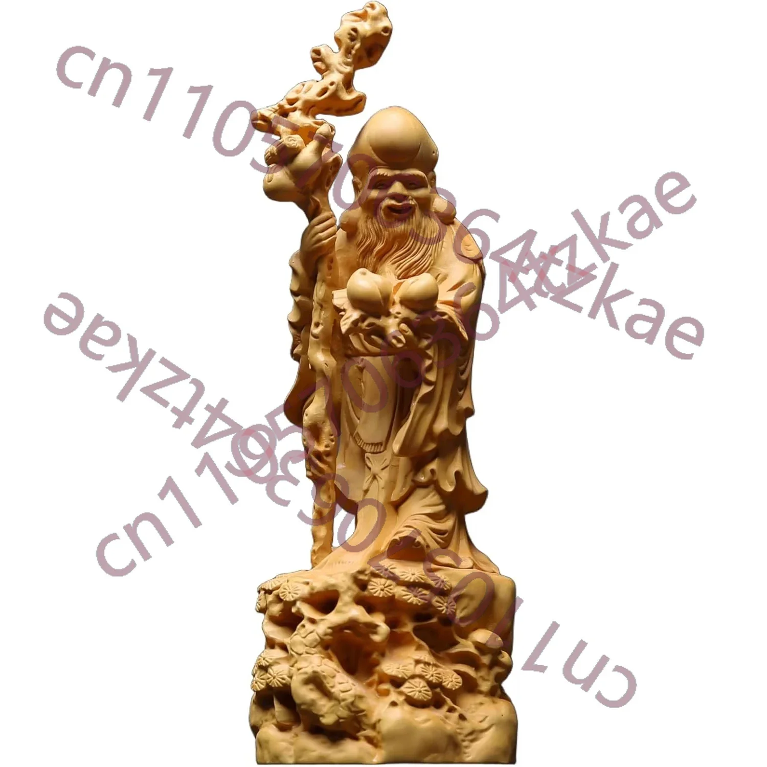 Hand Carved Boxwood Wooden Shouxing Longevity God Statue Figurine - Elderly Ornament Home Office Desk Decor Birthday Gift