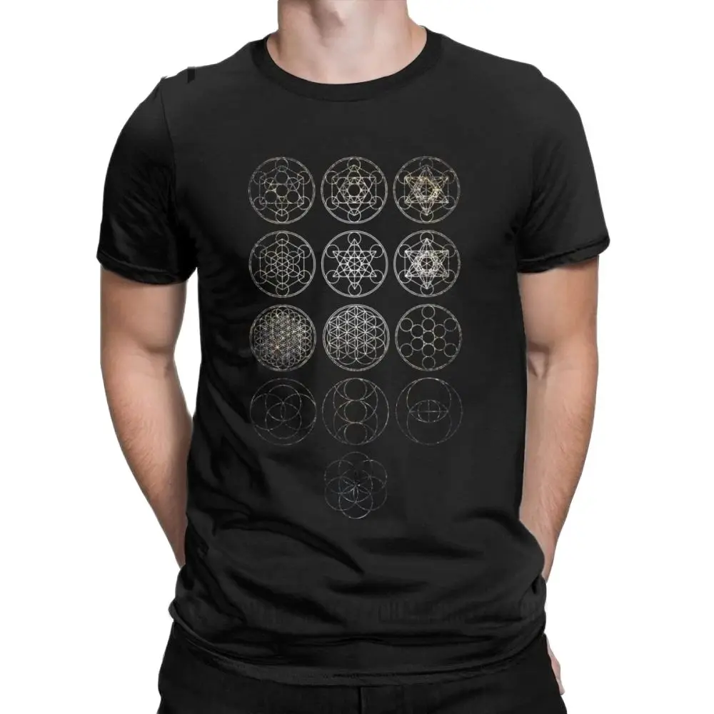 13 Circles Tight Cluster Galaxy Sacred Geometry T-Shirts Men Magic Mandala Vintage Cotton Tee Shirt Short Sleeve T Shirt