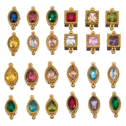 10pcs Crystal Waterdrop Square Charm 2 Holes Bracelet Connector Stainless Steel Oval Pendant Necklace Earring DIY Jewelry Making
