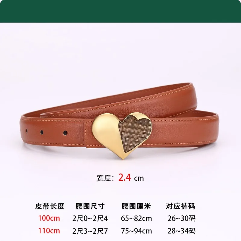 Luxury Quality Belt, Women's Versatile Decorative Jeans Leather Cowhide Belt High-end Feeling Retro Love Style Fashionable