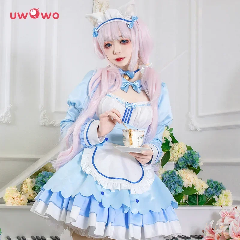 In stock uwowo vanilla cosplay game nekopara Vol.4 Chocola & Vanilla cosplay maid dress cute blue for women Girl Costumes