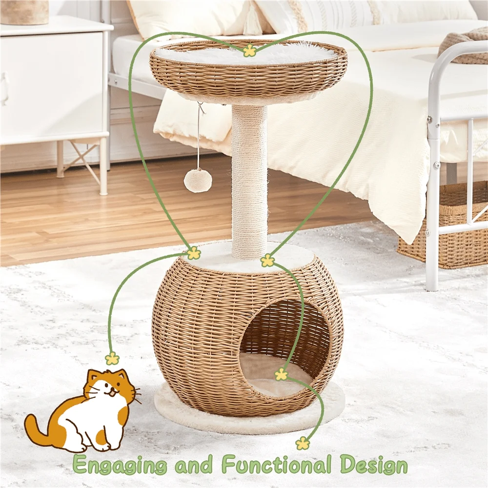 

1PC 29.5inch Rattan Cat Tree With ching Post And Hanging Ball