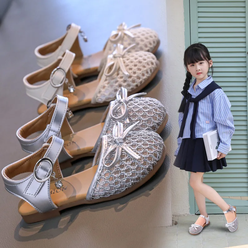 

Children's Sandals 2025 New Summer Knitted Closed-toe Girls' Princess Sandals Soft Bottom Kid's Casual Flat Roman Beach Shoes