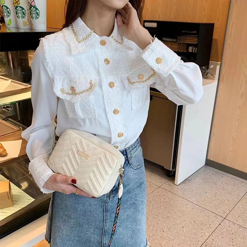 Fashion Solid Color Shoulder BagCamera Bag PU Material Casual Small Square Bag Versatile Single Shoulder Bag Printed Shoulderbag