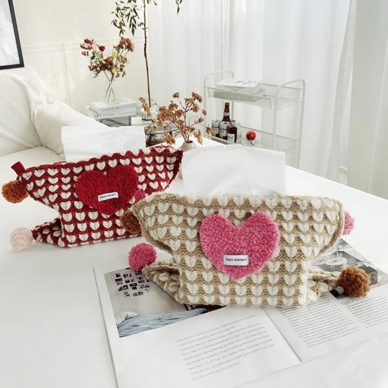 Creative New Ins Scandinavian Love Heart Knitted Tissue Bag Bedroom Living Room Tissue Box Modern Home Desktop Decoration