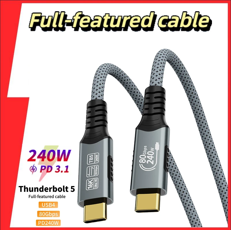 16K PD240W 80Gbps 4K Type C Cable USB4 For Thunderbolt5 Full-featured Fast Charging Cable Thunderbolt 4 USB C to C Data Transfer