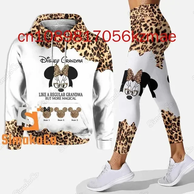 Personalized Disney Minnie Mickey Mouse 3D Women's Hoodie and Leggings Suit Yoga Pants Sweatpants Fashion Sports Suit Set