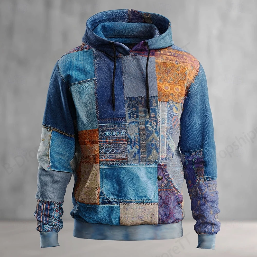New Geometric Plaid Hoodie Sweatshirt Men Women Fashion Plus Size Hoodies Patchwork 3D Print Men Clothes Y2K Oversized Tracksuit