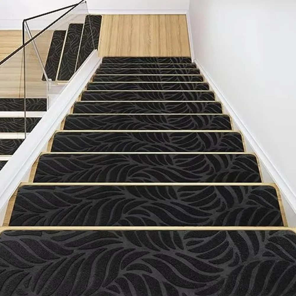 3PCS Self Adhesive Embossed Banana Leaves Staircase Mat Washable Pet Friendly Stair Tread Carpet Embossed Carpet