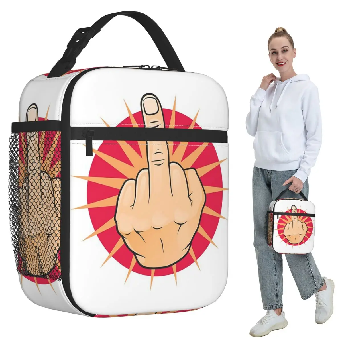 Hand Gesture Design Middle Finger Shows Middle Fingers Insulated Lunch Bag Thermal Food Box Tote Portable Lunch Boxes Container