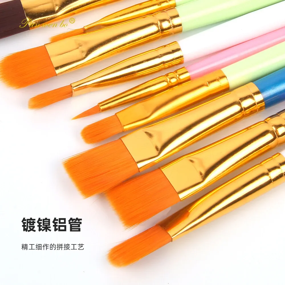 10pc Paint Brushe Set Nylon Painting Brush Short Rod Oil Acrylic Brush Watercolor Pen High Quality Professional Art Supplies