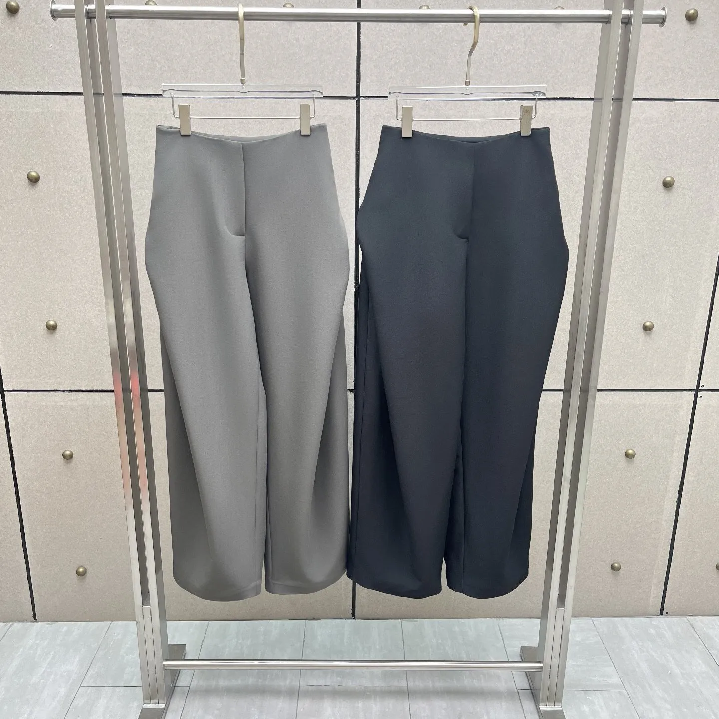2026 Women's Cocoon Shape Wide Leg Trousers High Waist Pleated Barrel Pants Elegant Office Lady Bottoms Navy Grey