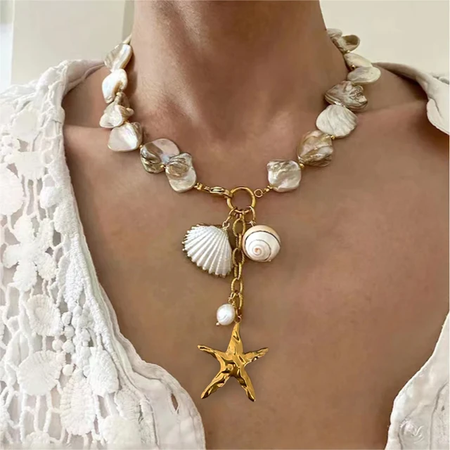 Irregular Shell Mother Of Pearl Beaded Necklace for Women Creative Design Conch Shell Micro inlaid Zircon Star Pendant Jewelry AliExpress 36