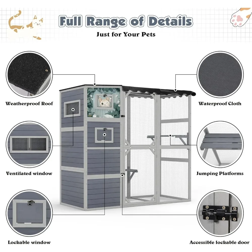 

Большой деревянный вольер для кошек, уличный загон с всепогодной крышей, 2 зоны отдыха, 2 платформы, 4-уровневый игровой комплекс для кошек